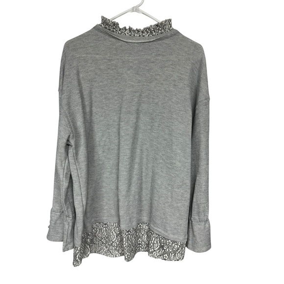 Democracy Heather Gray Lace Detail Sweater Top XL - Picture 2 of 8
